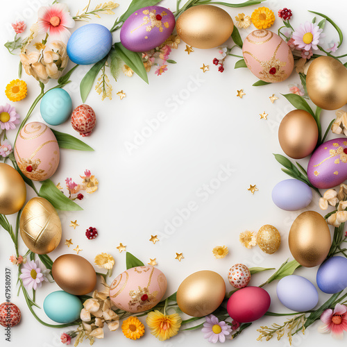 Easter frame background with copy space, decorated with colorful easter eggs, perfect for writing custom messages