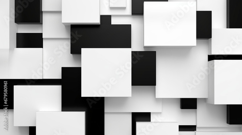 Abstract Black and White Background with Repetitive Squares and Rectangles, Creating a Visually Striking and Modern Design Element for Contemporary Art, Technology, or Minimalist Concepts