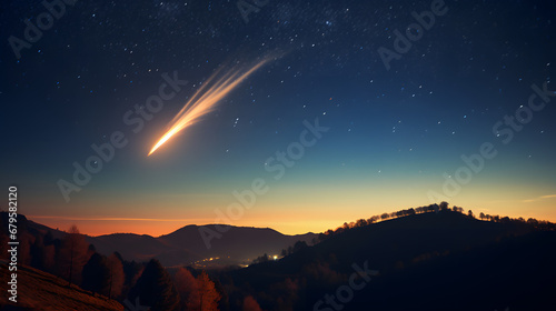 Comet streaking across night sky
