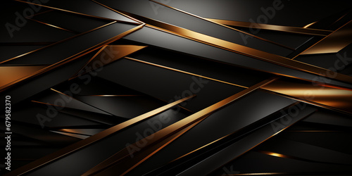 Geometrische Elemente als Hintergrundmotiv in Gold und schwarz für Webdesign im Querformat für Banner, ai generativ