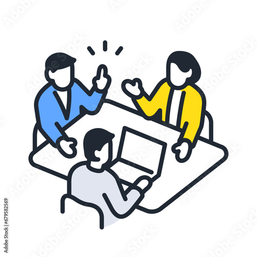 打ち合わせをするビジネスパーソンのシンプルなベクターアイコンイラスト素材