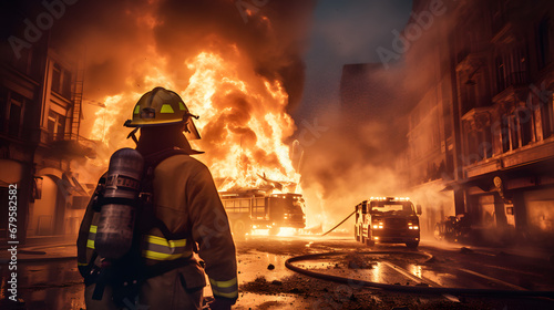 Firefighter fighting massive blaze in city