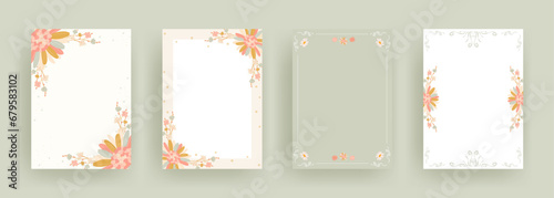 set of artistic universal template with colorful flowers and border design