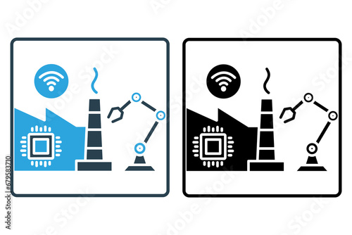 smart factory icon. smart technology for automation, efficiency and real-time monitoring in manufacturing. icon related to technology. solid icon style. simple vector design editable