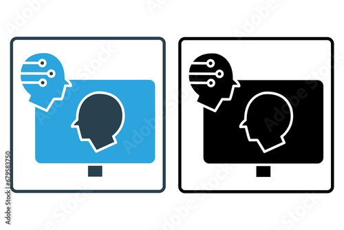 digital twin icon. screen with head robotic, digital replicas of physical assets for monitoring, and optimization. icon related to technology. solid icon style. simple vector design editable