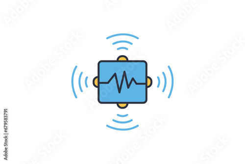 advanced sensors icon. sensor with data waves. icon related to technology. flat line icon style. simple vector design editable photo