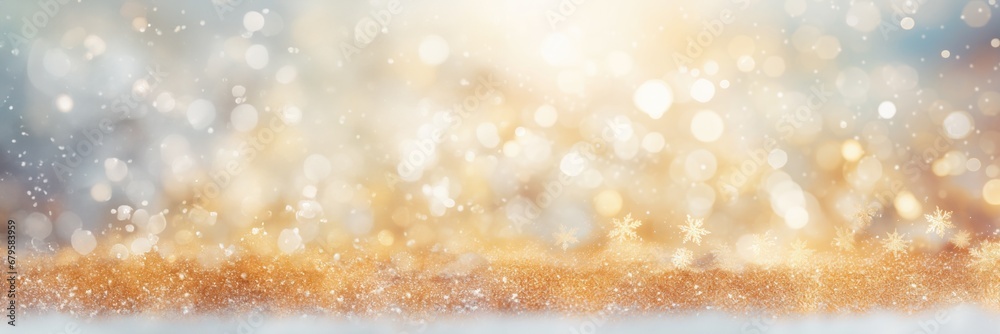 Winter snowy blurred defocused blue background, golden boleh with copy space. Flakes of snow fall. Festive Christmas and New year background Winter snowy blurred defocused blue background, golden boleh with copy space. Flakes of snow fall. Festive Christmas and New year background