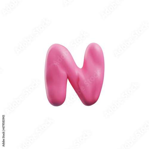 Pink plasticine letter N of English alphabet 3D style