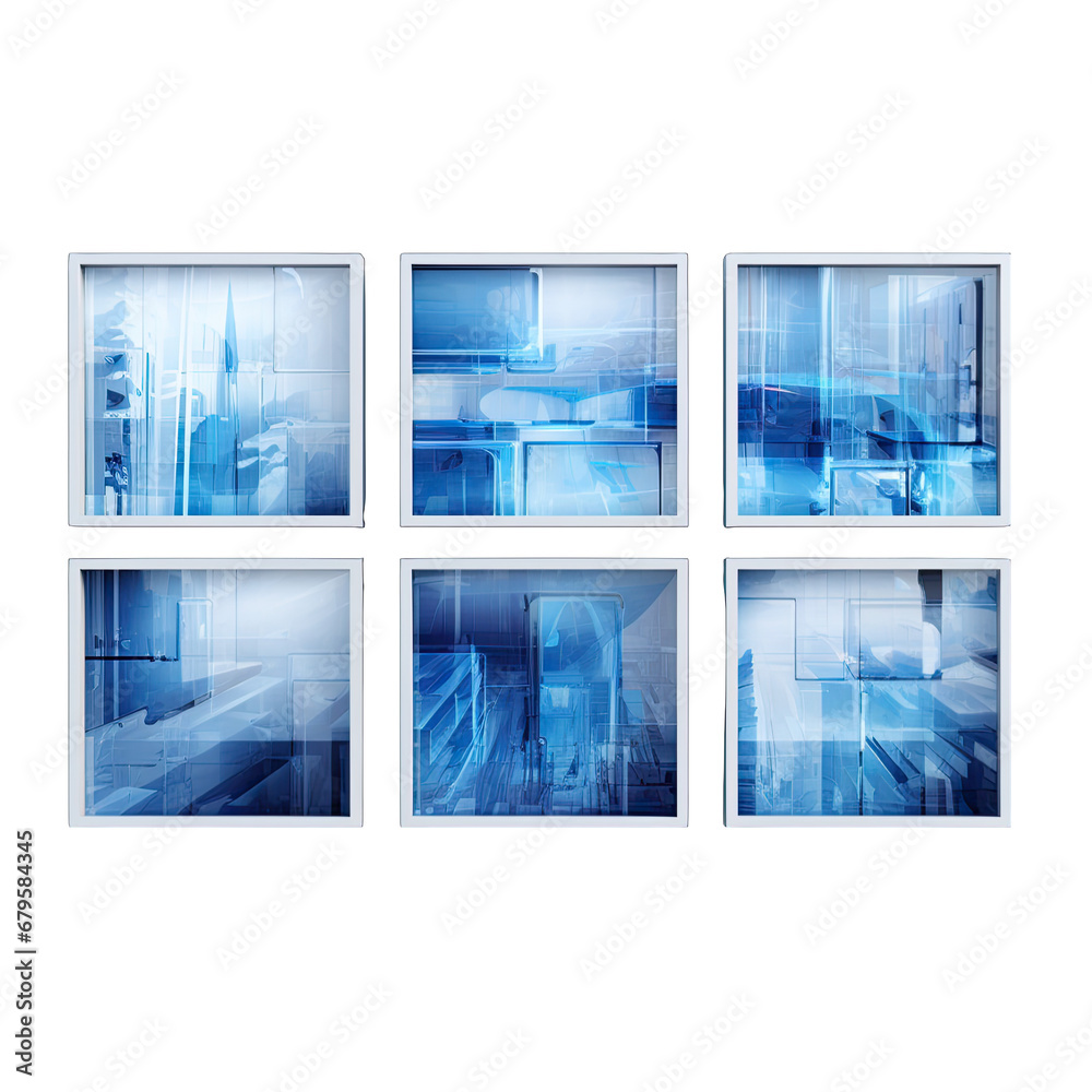Electric Blue Cityscape Photos Isolated on Transparent or White Background, PNG