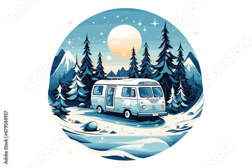 Winter camping vector illustration, Camping on winter Season