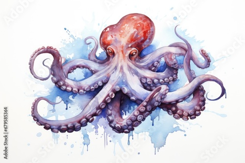 watercolor octopus art work of an octopus in the ocean