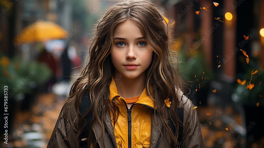 portrait of beautiful young girl in autumn park