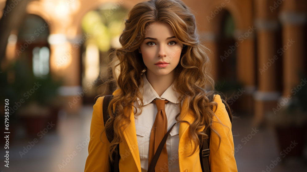 portrait of beautiful young girl in autumn park