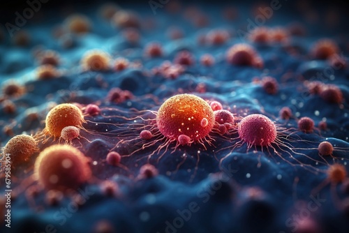 close up microorganisms Pathogenic bacteria viruses cell Microscopic. ai generative