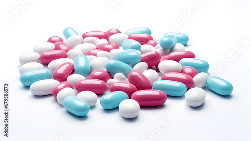 pills on white background. Medicine, capsules, 