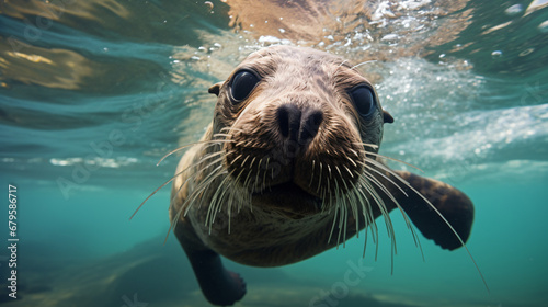 Fur seal swimming in the ocean photo