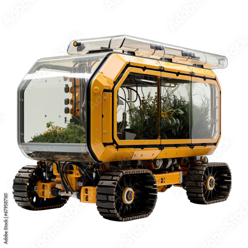 Solar-Powered Agriculture Robot Isolated on Transparent or White Background, PNG