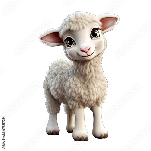 Sheep Cartoon in 3D Style Isolated on Transparent or White Background, PNG