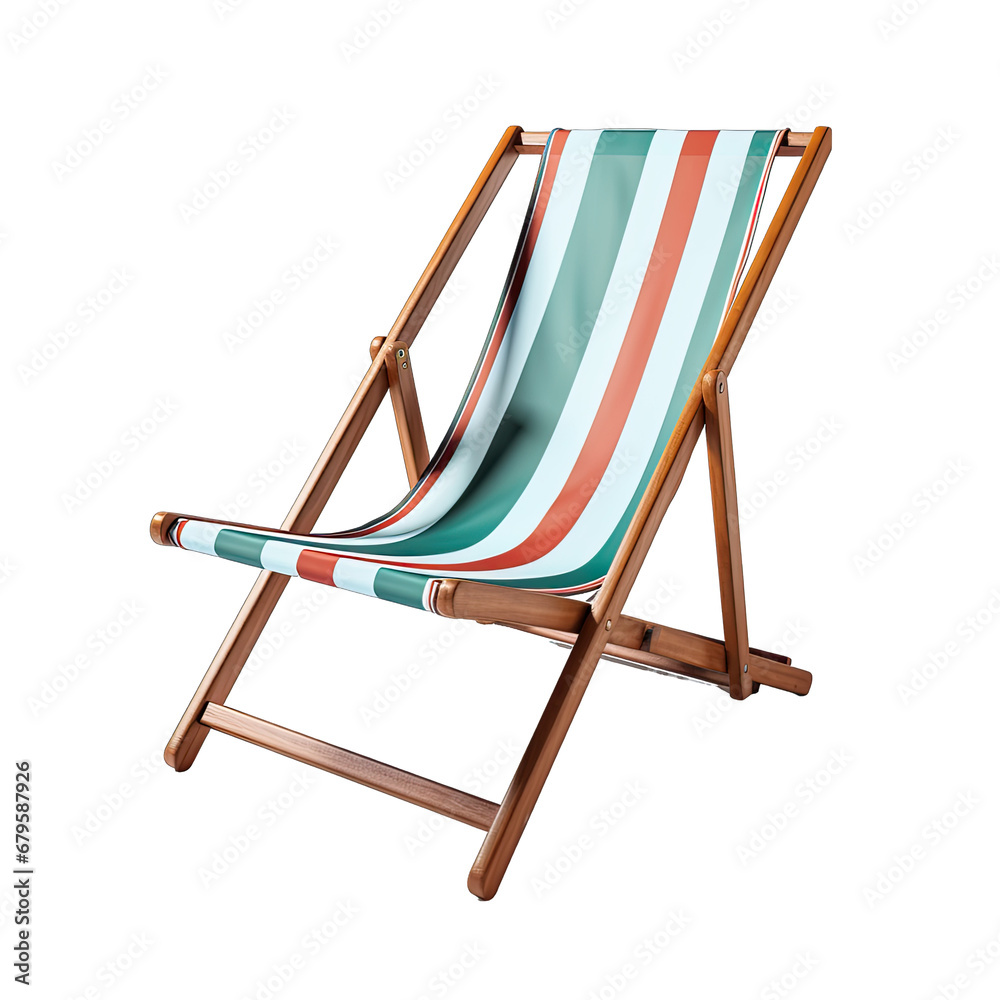 Wooden Beach Chair Isolated on Transparent or White Background, PNG