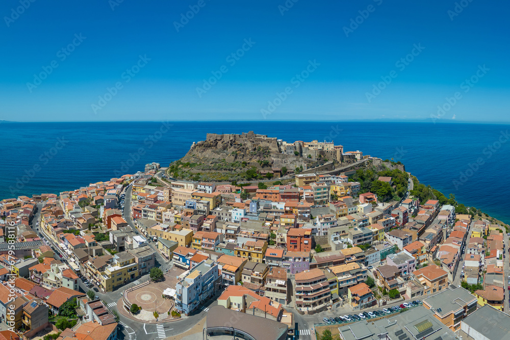 Castelsardo in Sardinia, Italy. Aerial panorama view to the famous touristic destination on the Italian island.