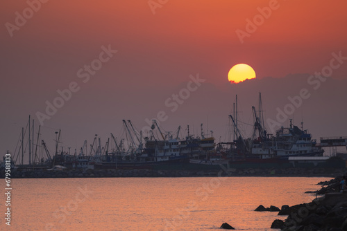 Sunrise Over Fisher shelter at guzelbahce izmir, Turkey. High quality photo photo