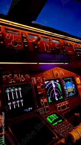 cockpit view Boeing 747 by night © Chandra