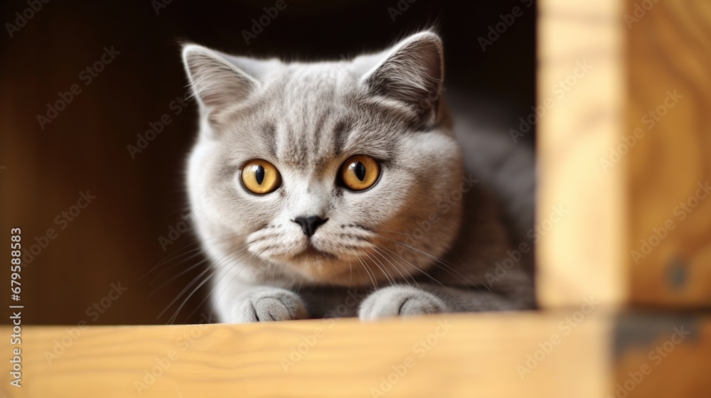 British Shorthair cat lying on the table, selective focus