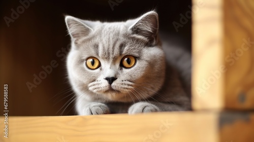 British Shorthair cat lying on the table, selective focus