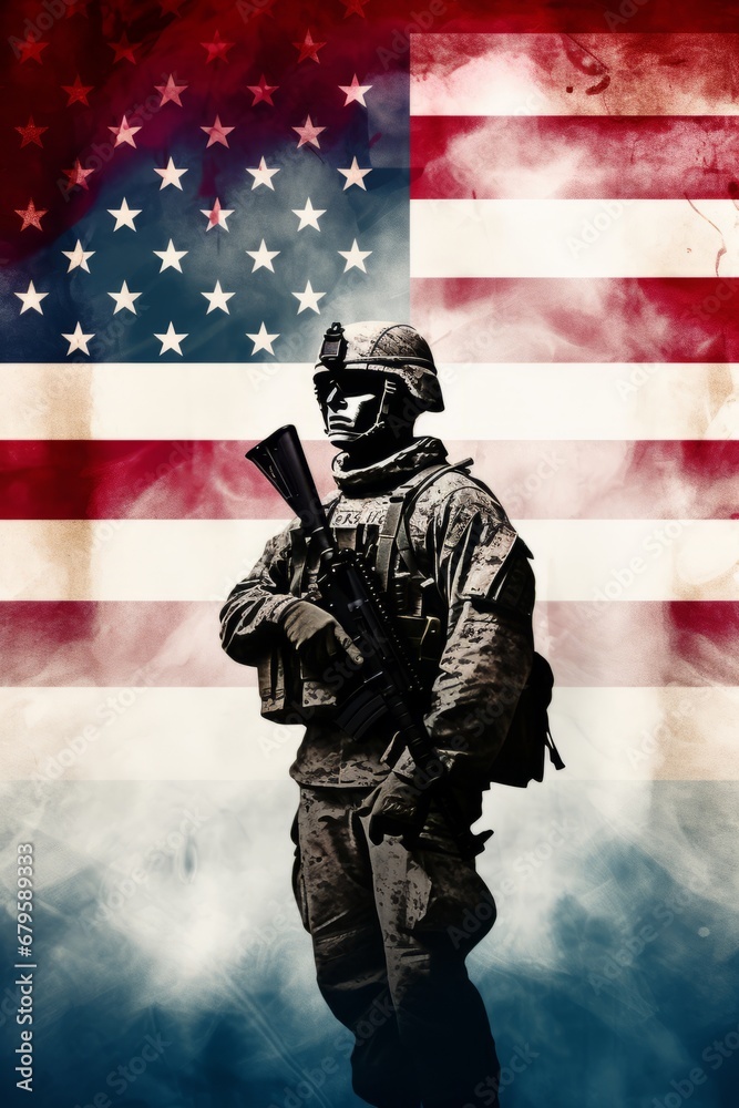 USA army soldier, american flag, sketch art, veterans day background, poster, banner Memorial Day , Independence Day 