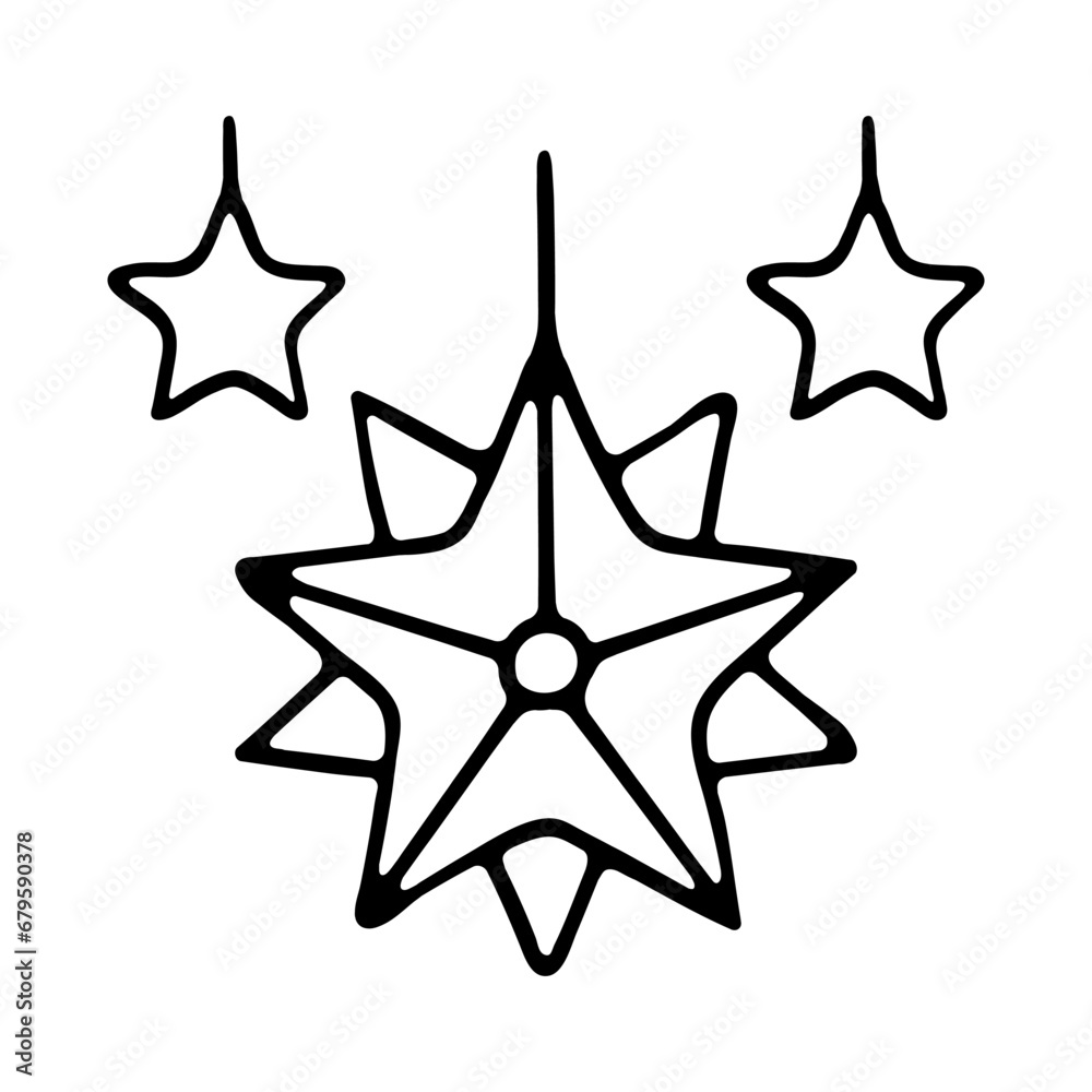 Christmas tree star ornament for festive holiday decor. Gold star decoration for a joyful and merry celebration