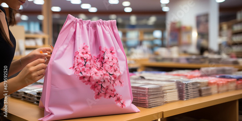 Schicke moderne pink Shopping Handtasche im modernen Stil und Design im Querformat, ai generativ photo