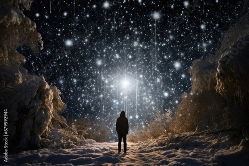 A magical snowfall that turns into sparkling stars upon touching the ground.