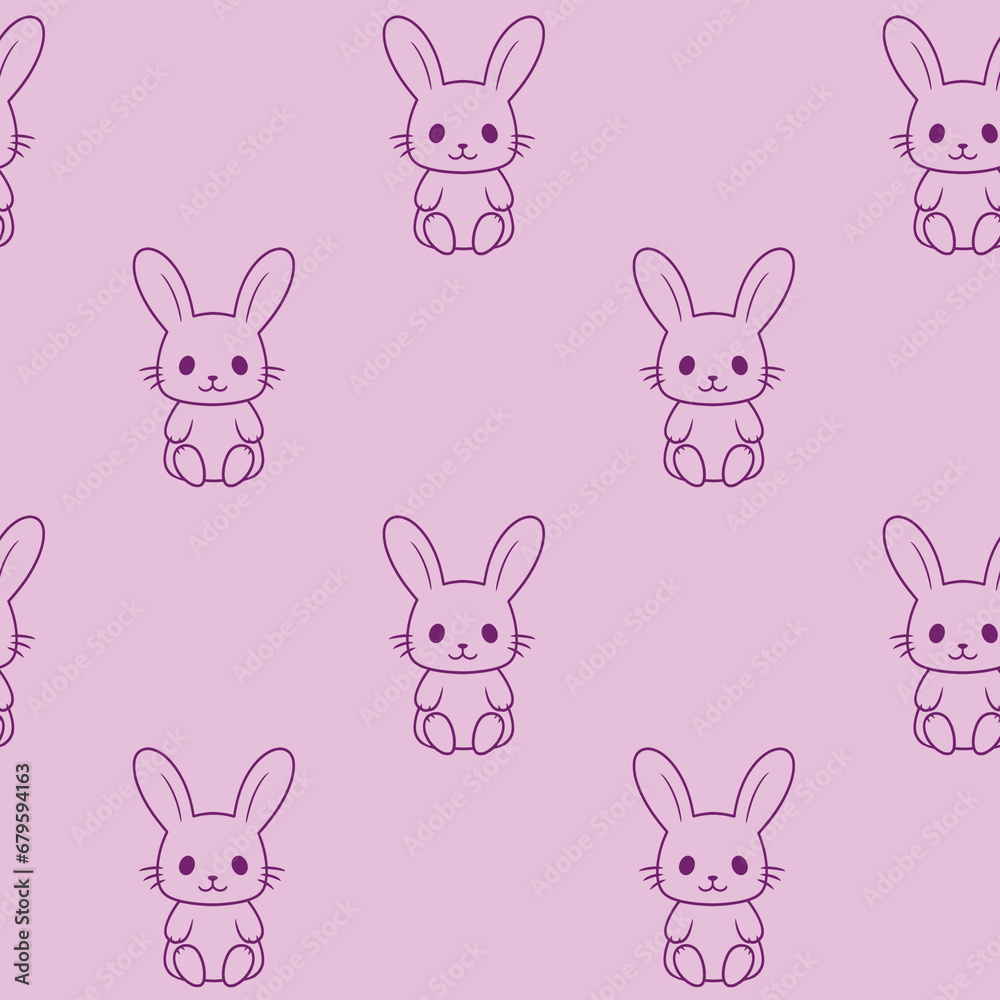 Little bunny seamless pattern. Cute rabbit sitting.