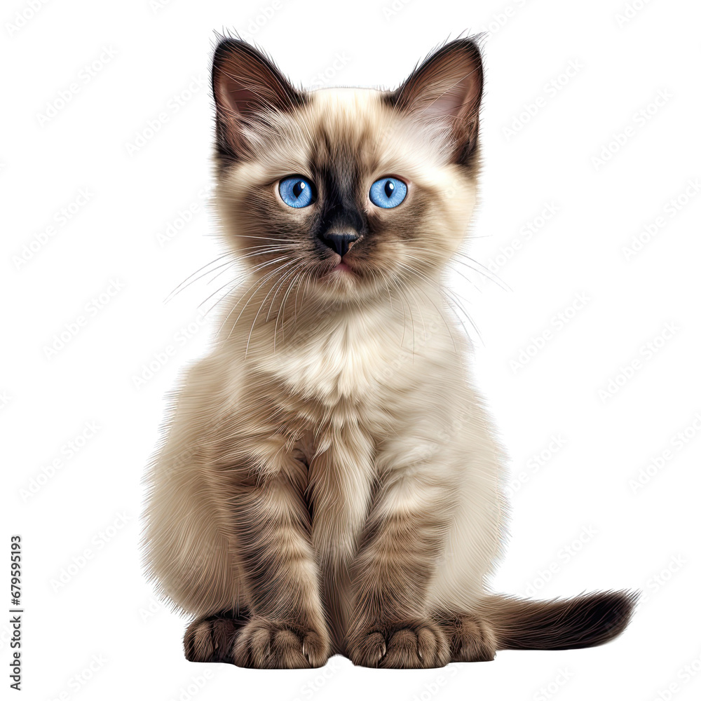 Siamese Kitten Isolated on Transparent or White Background, PNG