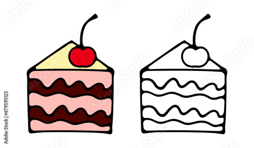 Cake icon. Vector illustration beautiful modern cakes, such as chocolate cake, Napoleon cake, tiramisu, , eclair and cheesecake. Isolated on white