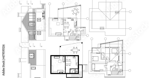  house architectural project sketch 3d illustration