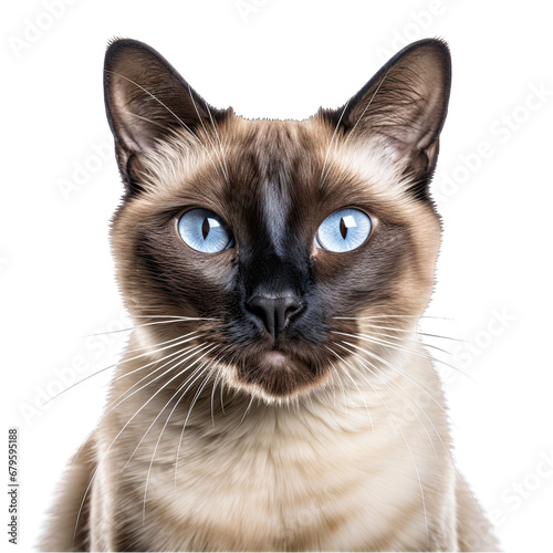 Siamese Cat Face Shot Isolated on Transparent or White Background, PNG