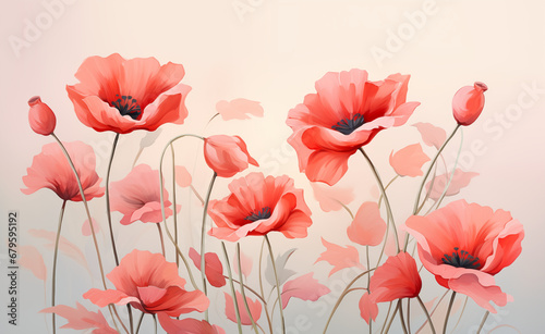 Red Poppies in Pastel Harmony  A Floral Elegance    