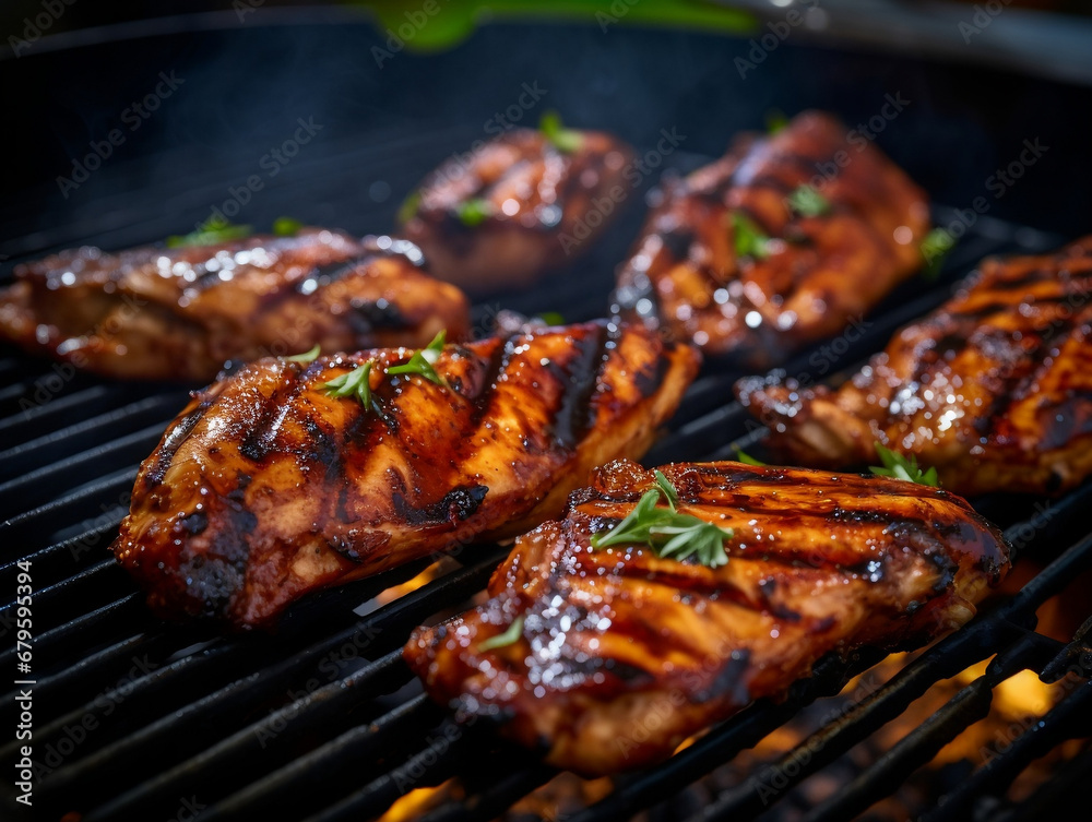 meat on the grill, Grill marks on succulent chicken drumstick wings