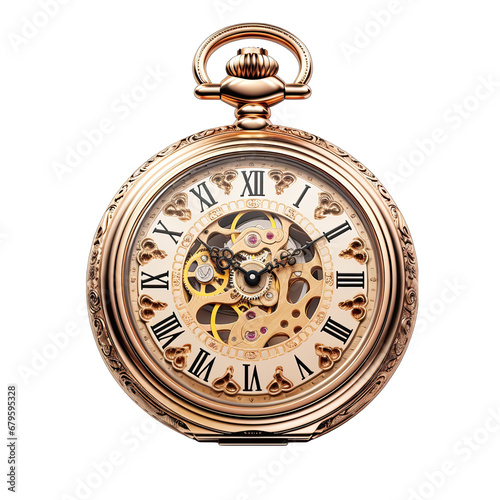 Vintage Pocket Watch Isolated on Transparent or White Background, PNG