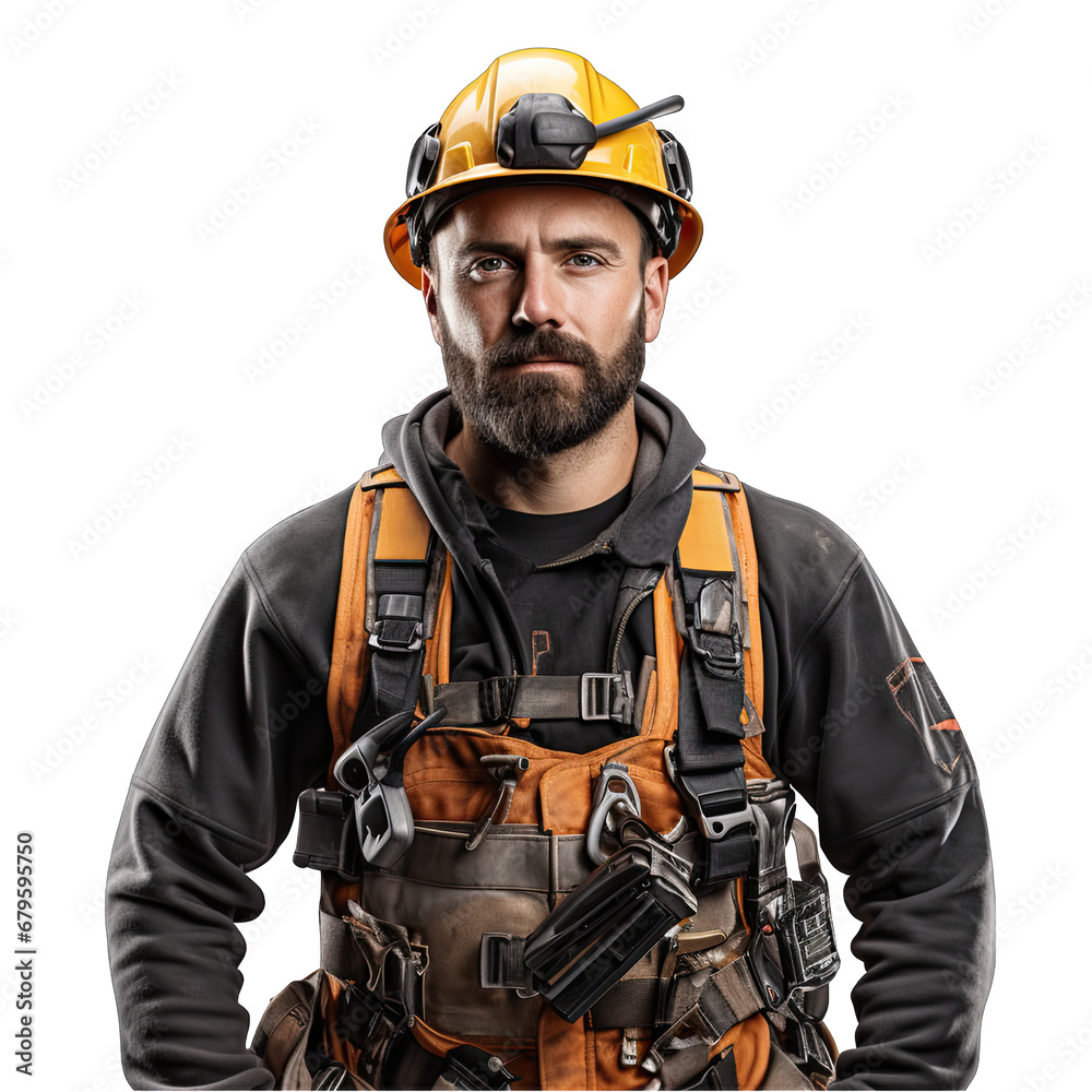 Fototapeta premium Construction Worker Isolated on Transparent or White Background, PNG