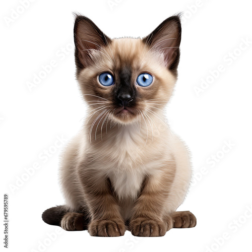 Siamese Kitten Isolated on Transparent or White Background, PNG
