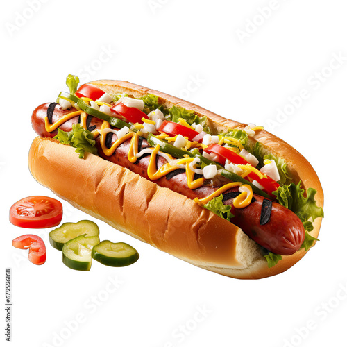 Hot Dog Sandwich Isolated on Transparent or White Background, PNG