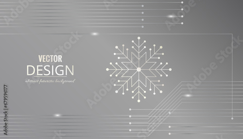 Abstract winter background with silver lines, glowing snowflake. Futuristic gradient metal illustration for wallpaper, template, social, cover, website, backdrop, poster, banner, card, flier. EPS 10.