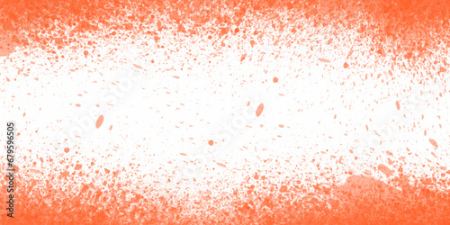 Orange watercolor ombre leaks and splashes texture on white watercolor paper background with scratches. Abstract orange powder splattered background  Freeze motion of color powder exploding throwing.