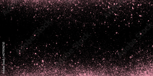Pink watercolor ombre leaks and splashes texture on dark watercolor paper background with scratches. Abstract Pink powder splattered background; freeze motion of color powder exploding/throwing.