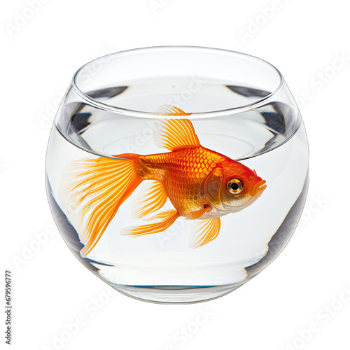 Goldfish in a Bowl Isolated on Transparent or White Background  PNG