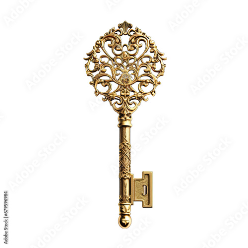 Golden Key Isolated on Transparent or White Background, PNG