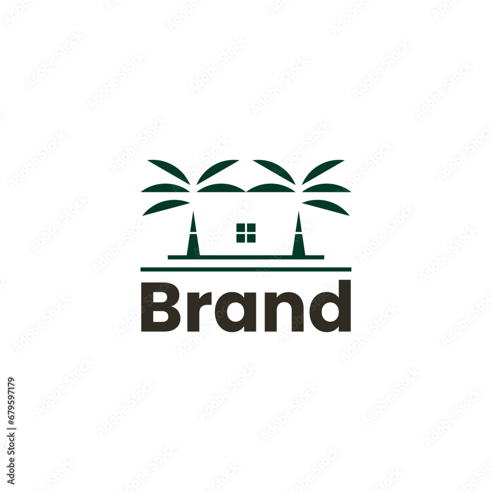 Obraz premium Coconut Tree House Logo Design