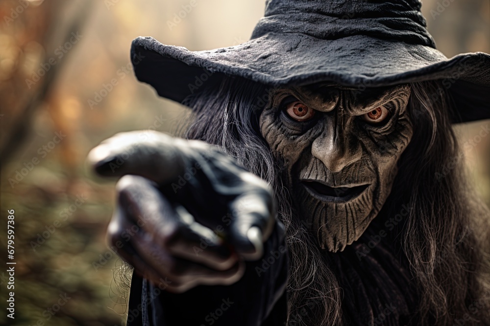 Evil witch pointing finger. Ai Generative Evil witch pointing finger. Ai Generative